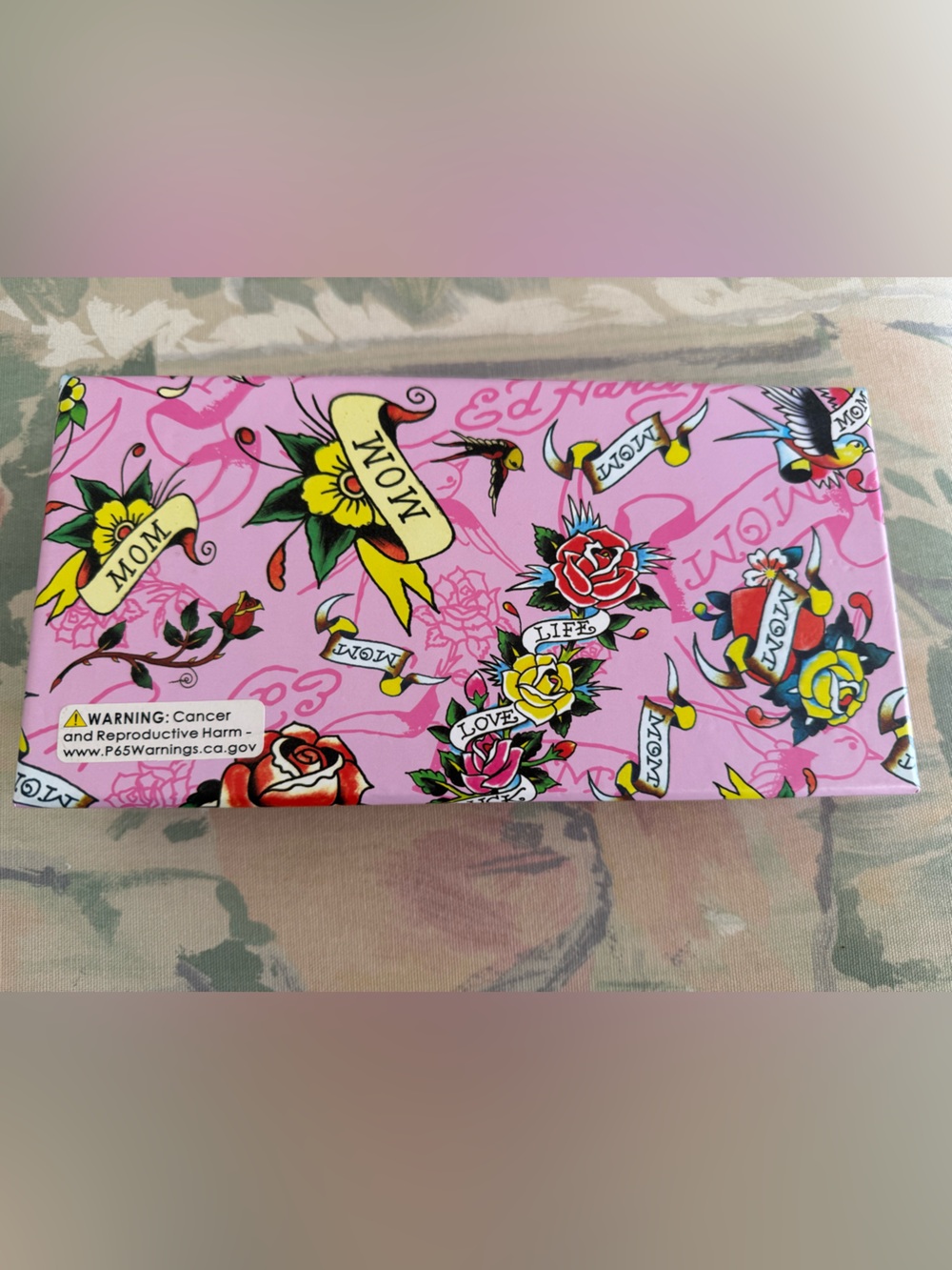 Ed Hardy Black Floral & Skull Zip-Around Wallet with Key Ring - Picture 2 of 4